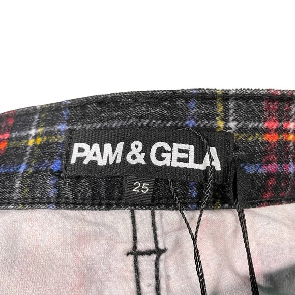 Pam & Gela Tartan‎ Plaid Slim Crop Pant Red Multi Size 25 - Picture 9 of 12